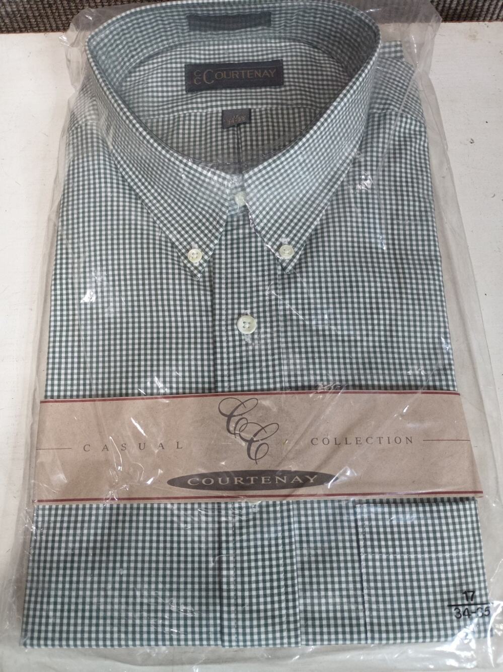 Courtenay Cc Collection Buttondown 17-34/35 Green And White Stripe Plaid...